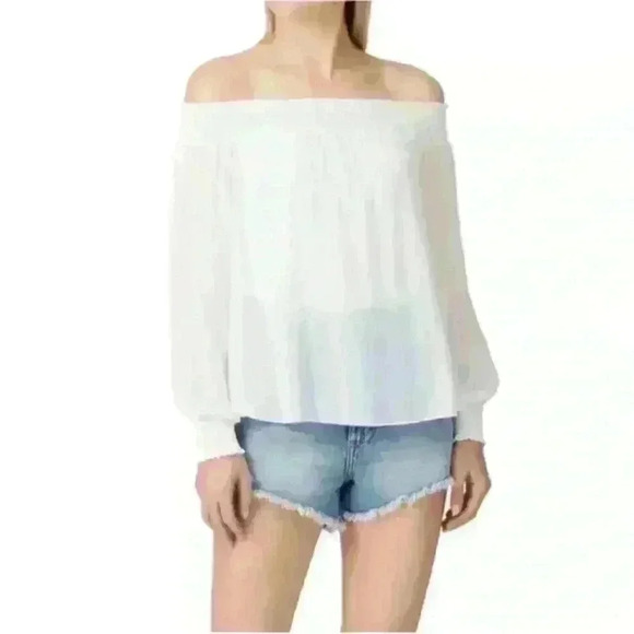 Ramy Brook Off The Shoulder Long Sleeve Sheer White Top Size M/L - Picture 2 of 13